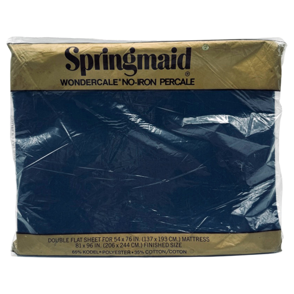 Springmaid DOUBLE Navy Blue Flat Sheet Pinafore Solids Vintage Full NOS Sealed